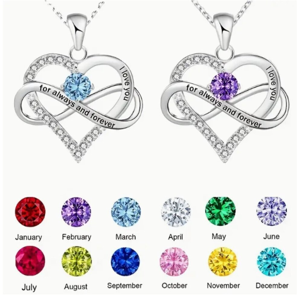Birthstone I Love You For Always and Forever Heart Infinity Pendant & Chain NWT